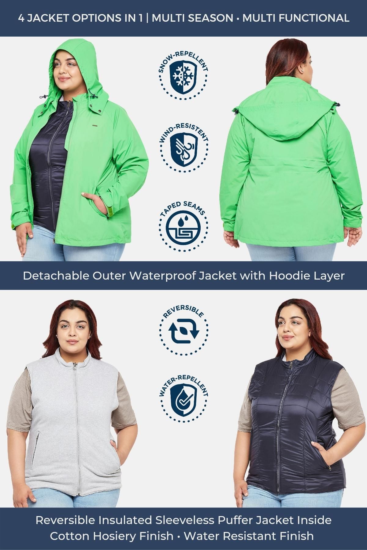 Green Plus Size 4 in 1 Jacket | Women